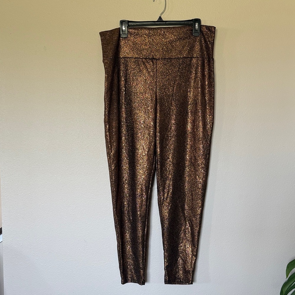 Chic Soul Metallic Gold Leggings, 3X
